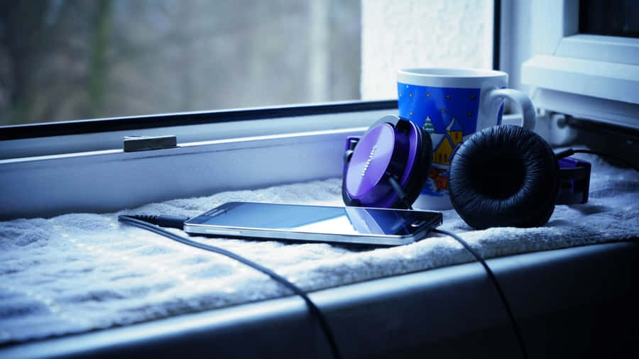Cozy Window Sillwith Headphonesand Smartphone Wallpaper