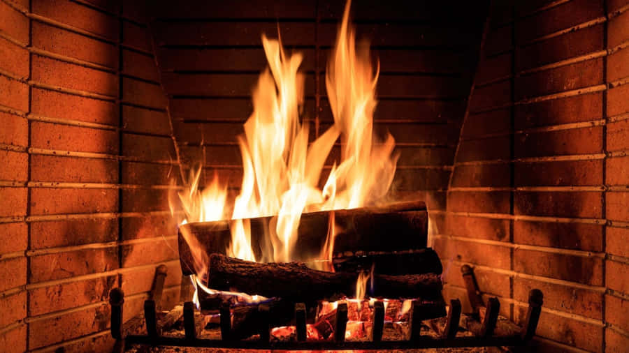 Cozy Yule Log Fireplace Wallpaper