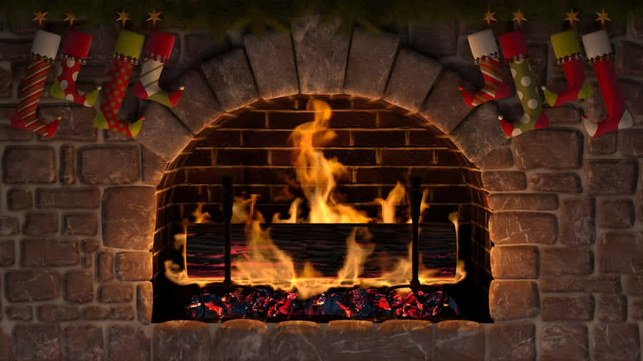 Cozy Yule Log Fireplace Wallpaper