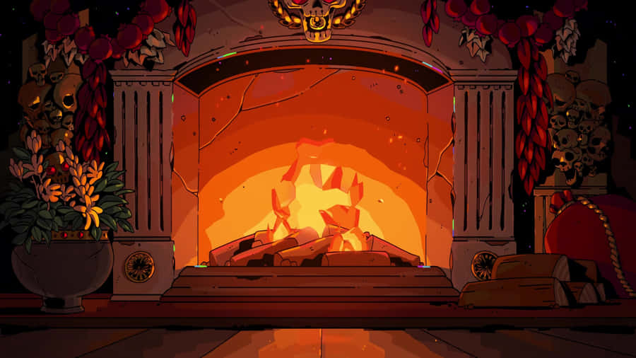 Cozy Yule Log Fireplace Wallpaper