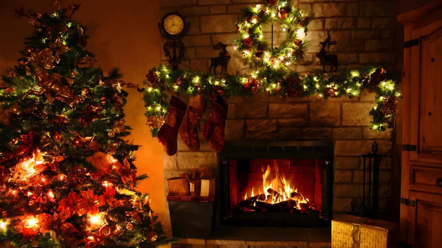 Cozy Yule Log Fireplace Wallpaper
