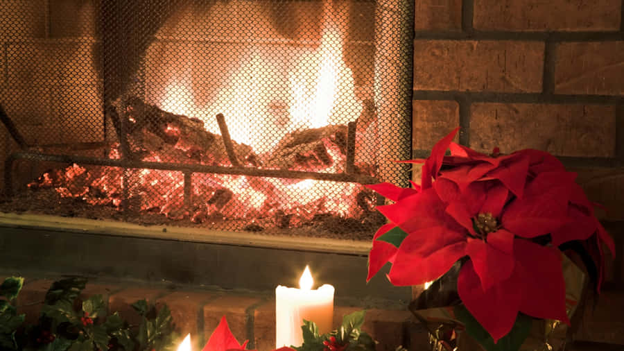 Cozy Yule Log Fireplace Wallpaper