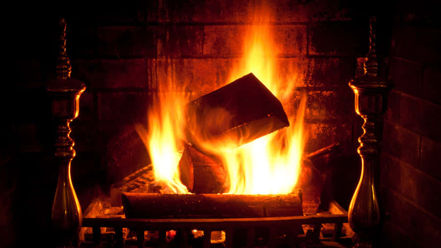 Cozy Yule Log Fireplace Wallpaper