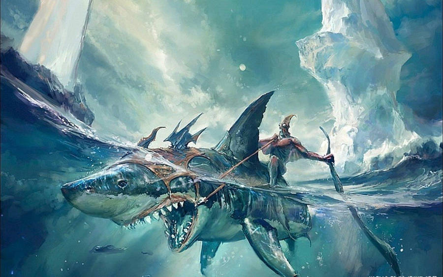 Crazy Shark Ride Artwork Wallpaper