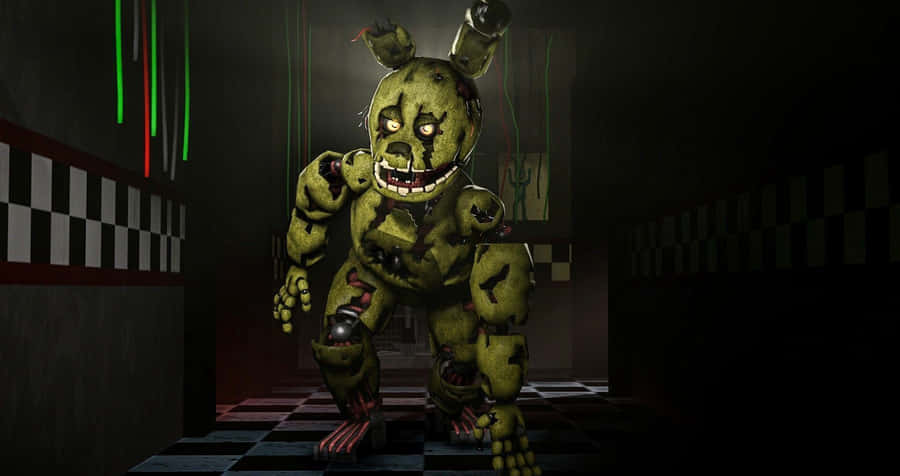 Creepy Springtrap Standing Tall In A Dimly Lit Abandoned Room Wallpaper