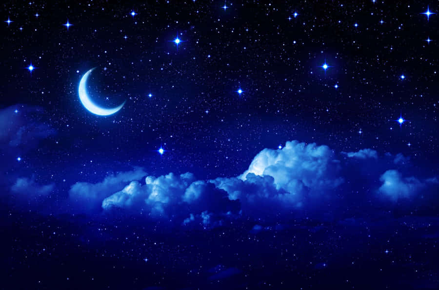 Crescent Moonand Stars Night Sky Wallpaper