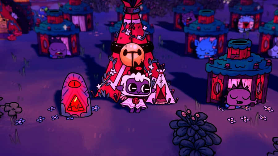 Cult Of The Lamb_ Nighttime Village Scene Wallpaper