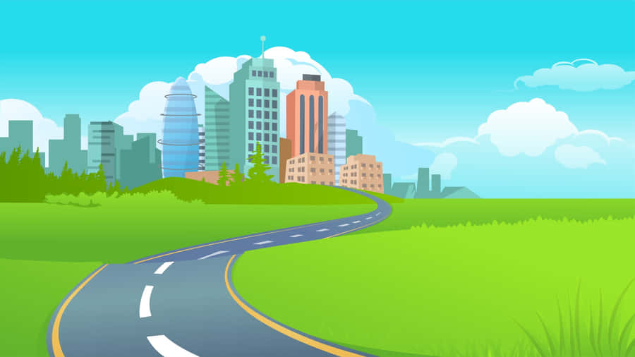 Curved Road To City Wallpaper