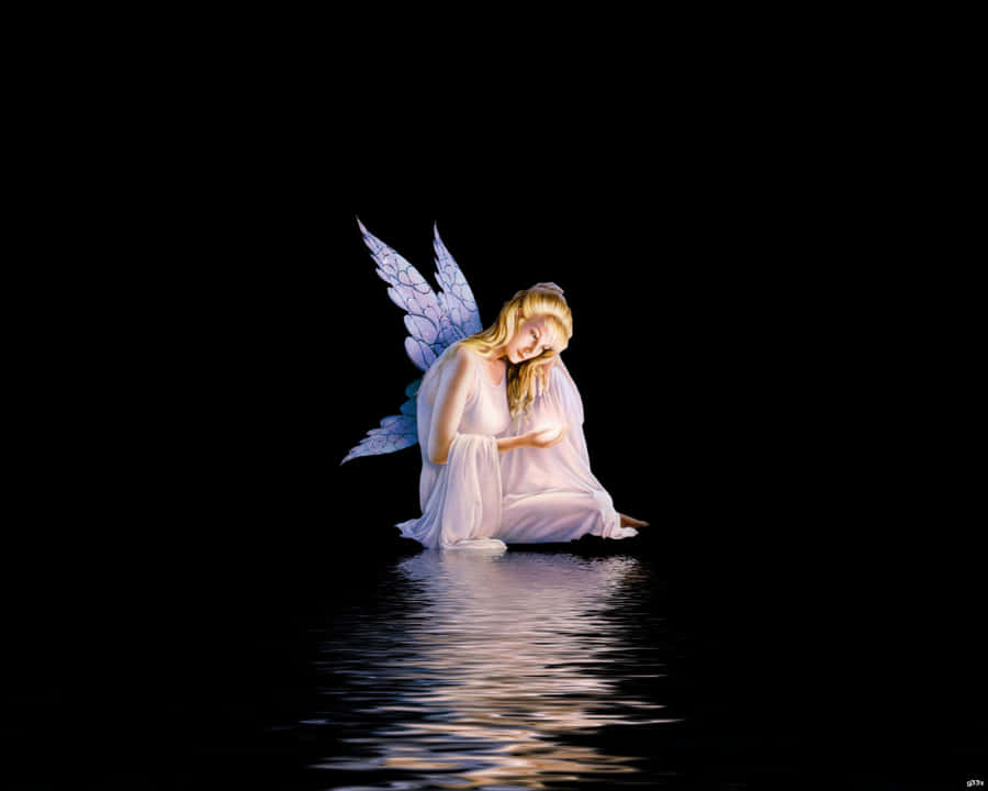 Cute Angel Resting In The Dark Wallpaper