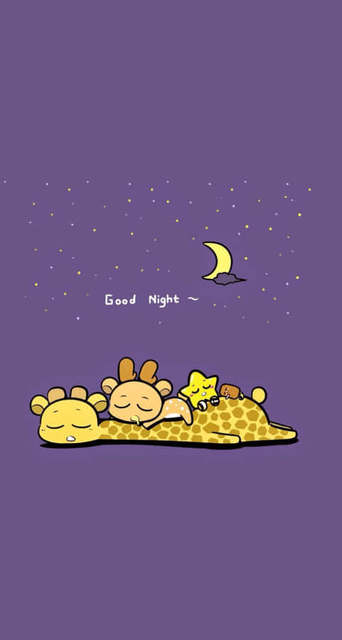 Cute Animals Cartoon Sleeping Giraffe & Deer Wallpaper