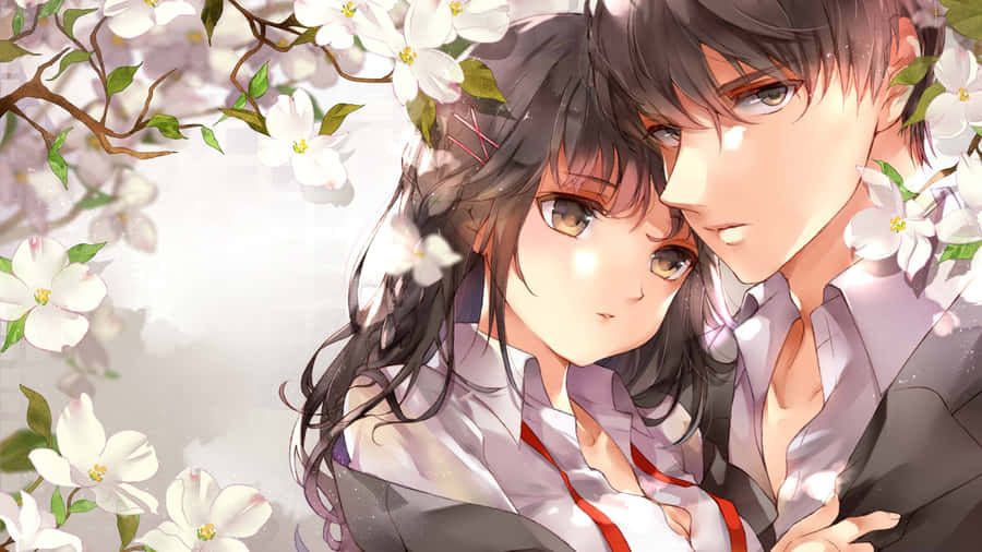 Cute Anime Couple In Love Wallpaper