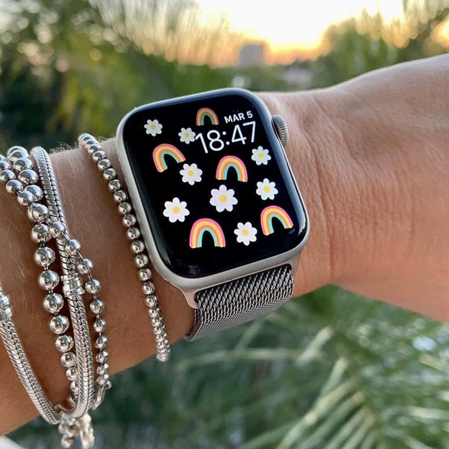 Cute Apple Watch Face Rainbow Flowers Wallpaper