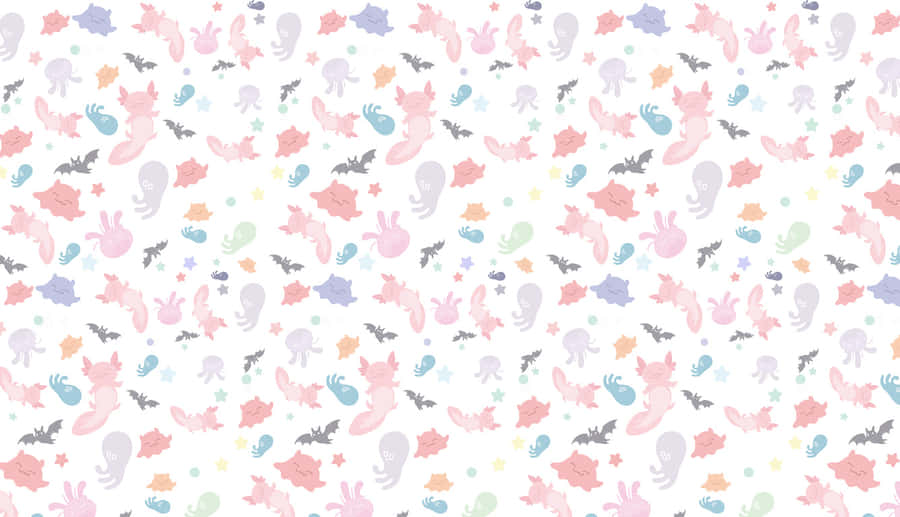 Cute Axolotl And Sea Animals Doodle Art Wallpaper
