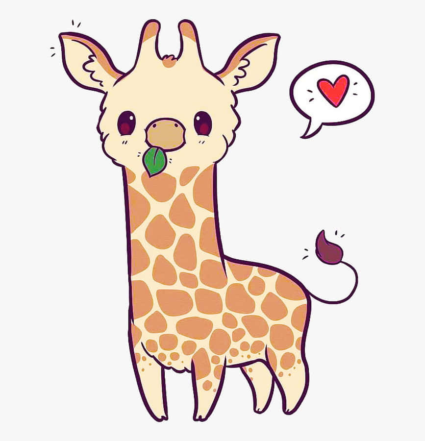 Cute Baby Giraffe Munching On Leaf Wallpaper