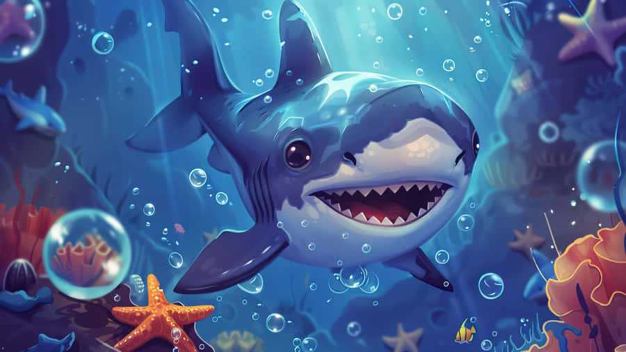 Cute Baby Shark Underwater Wallpaper