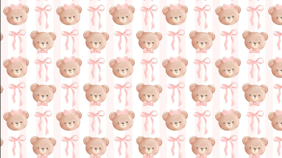 Cute Bear And Bow Pattern Wallpaper