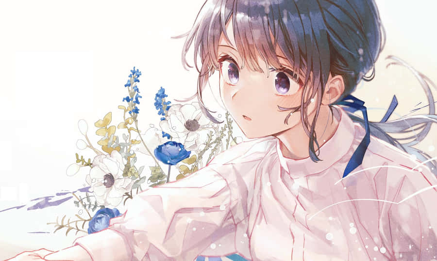 Cute Blushing Girl Landscape Wallpaper