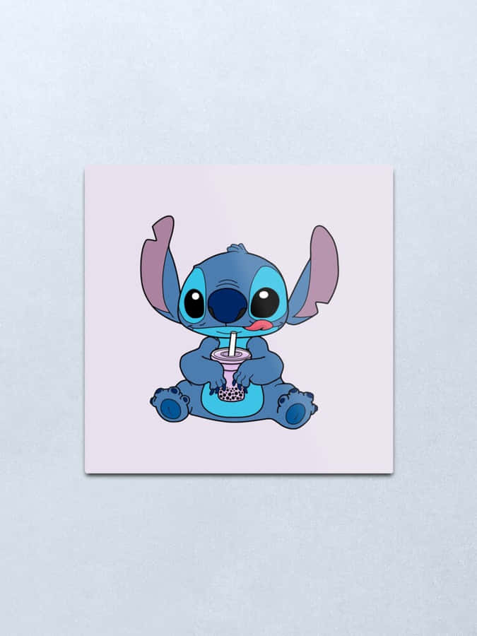 Cute Boba And Stitch In Gray Wallpaper