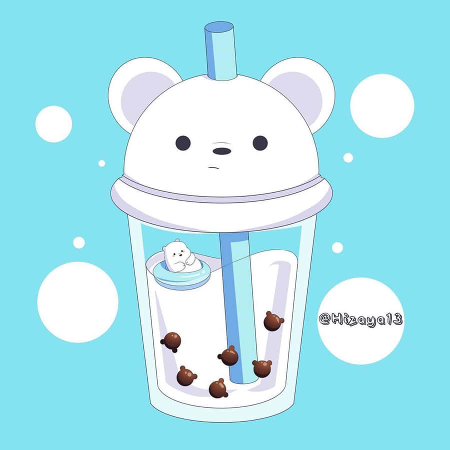 Cute Boba Ice Bear Cup Lid Wallpaper