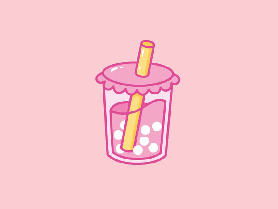 Cute Boba Tea Cartoon Illustration Wallpaper