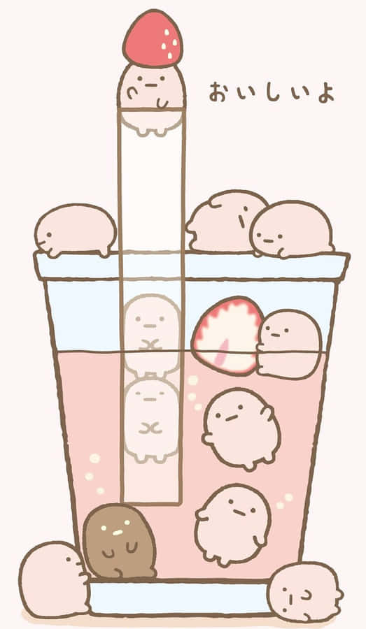 Cute Boba With Pink Tapioca Pearls Wallpaper