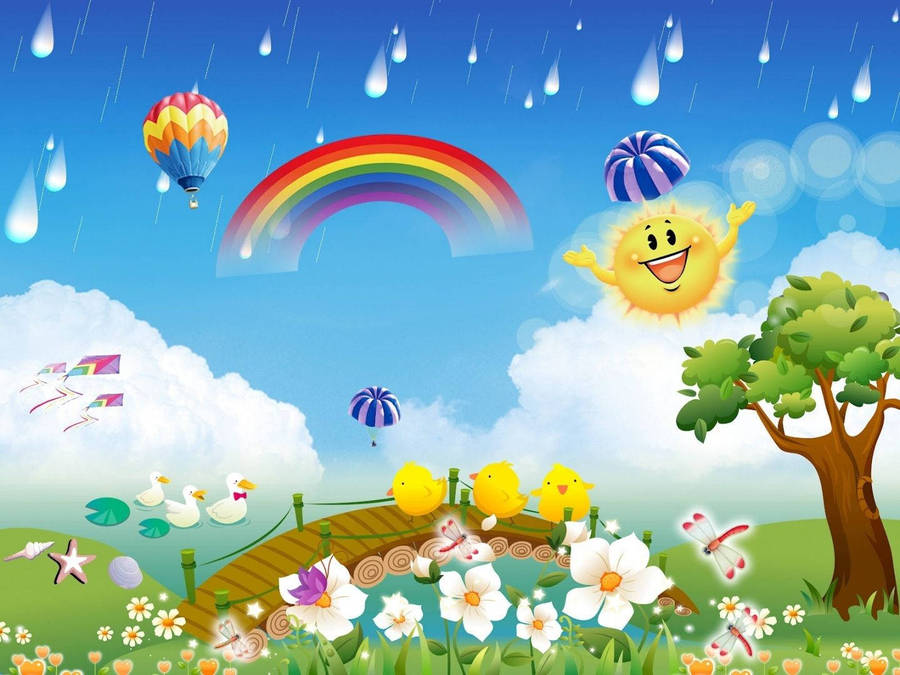 Cute Cartoon Depicting A Rainbow Wallpaper