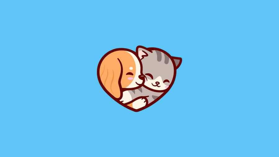 Cute Cartoon Dogs Hugging Heart Wallpaper