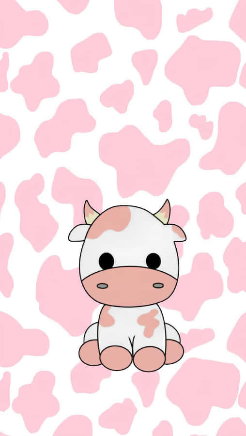 Cute Cartoon Pink Cow Pattern Wallpaper
