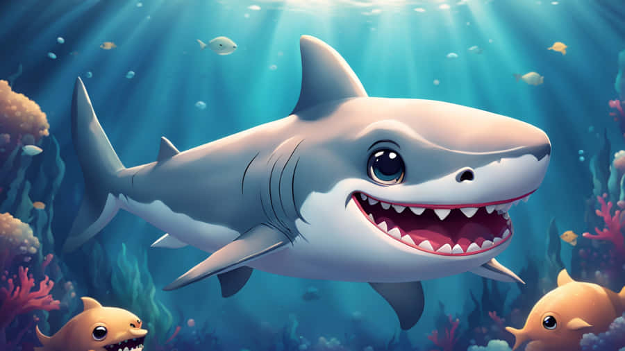 Cute Cartoon Shark Underwater Wallpaper