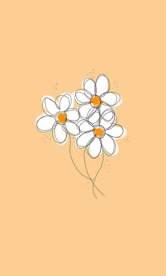 Cute Daisy Flowers Drawing Beige Background Wallpaper