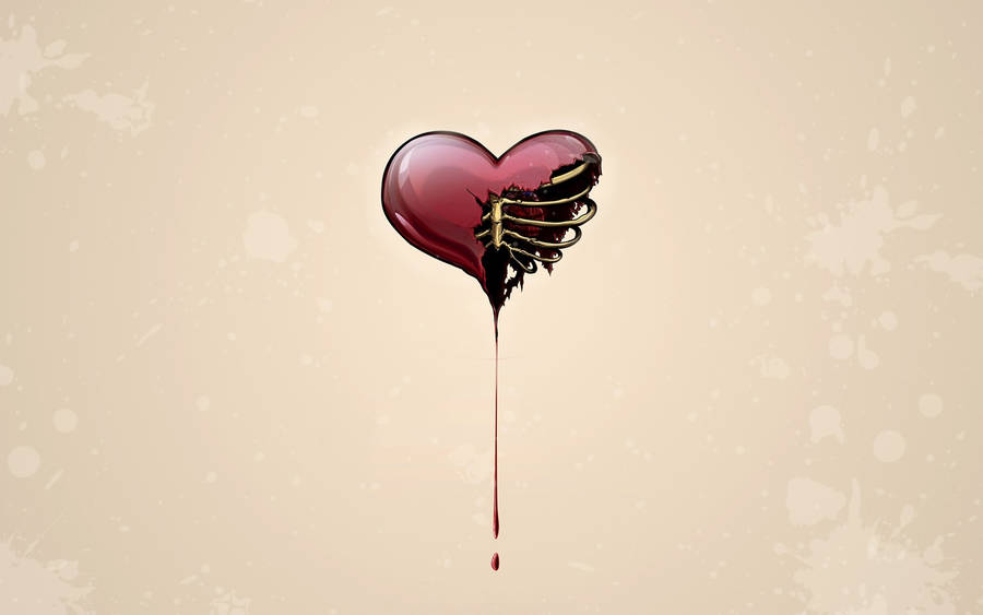 Cute Dripping Heart With Skeleton Wallpaper