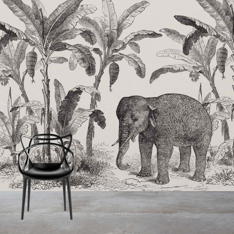 Cute Elephant Banana Trees Vintage Mural Wallpaper