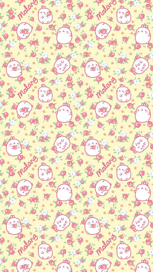 Cute Floral Molang Rabbit Pattern Wallpaper