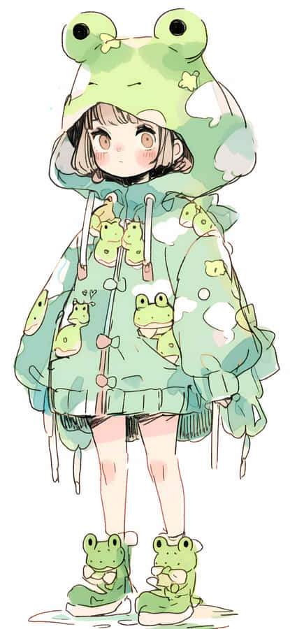 Cute Frog Themed Outfit Anime Style Wallpaper