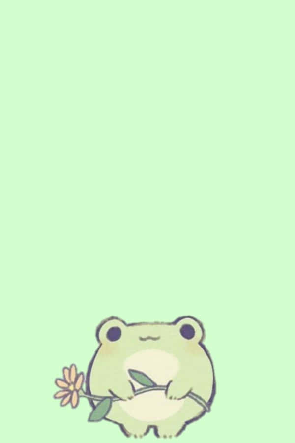 Cute Frog With Floweri Phone Wallpaper Wallpaper