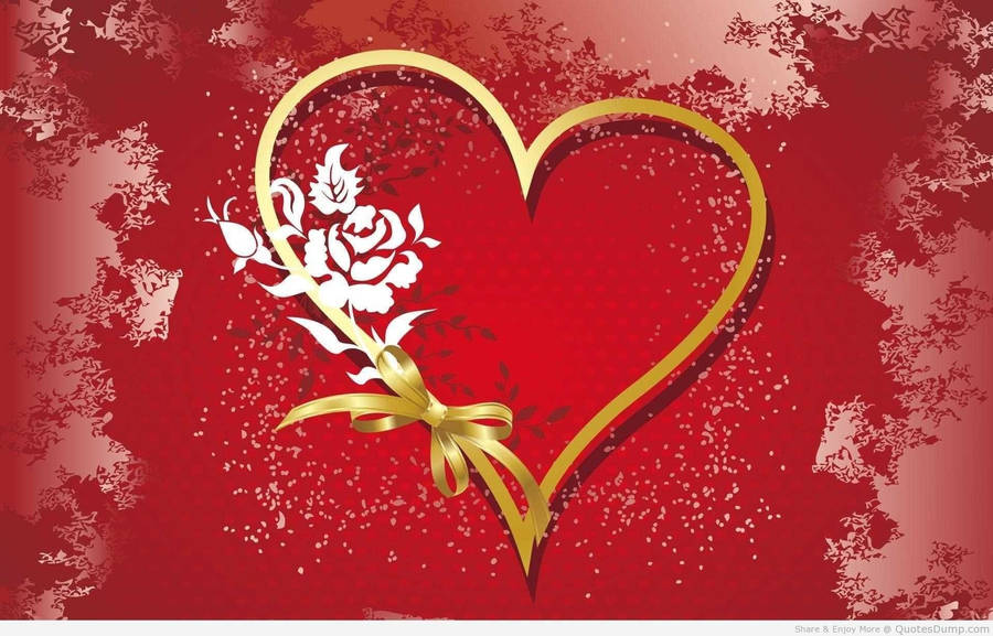 Cute Gold Love Heart Ribbon Wallpaper