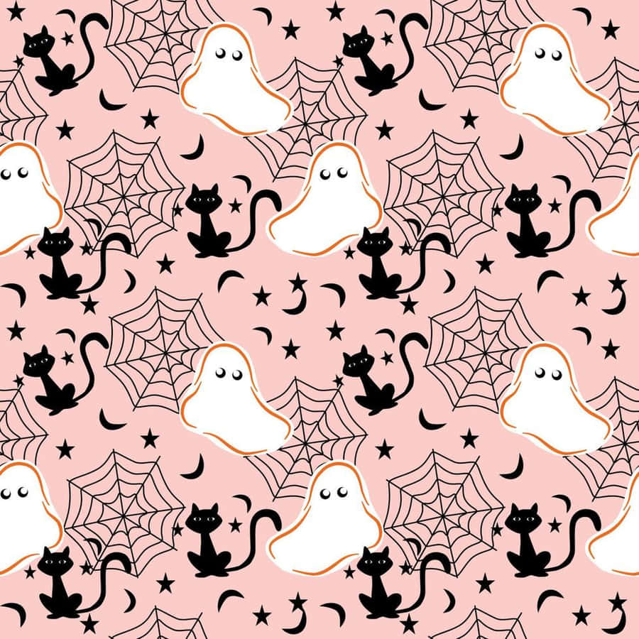 Cute Halloween Pattern Ghosts Cats Wallpaper