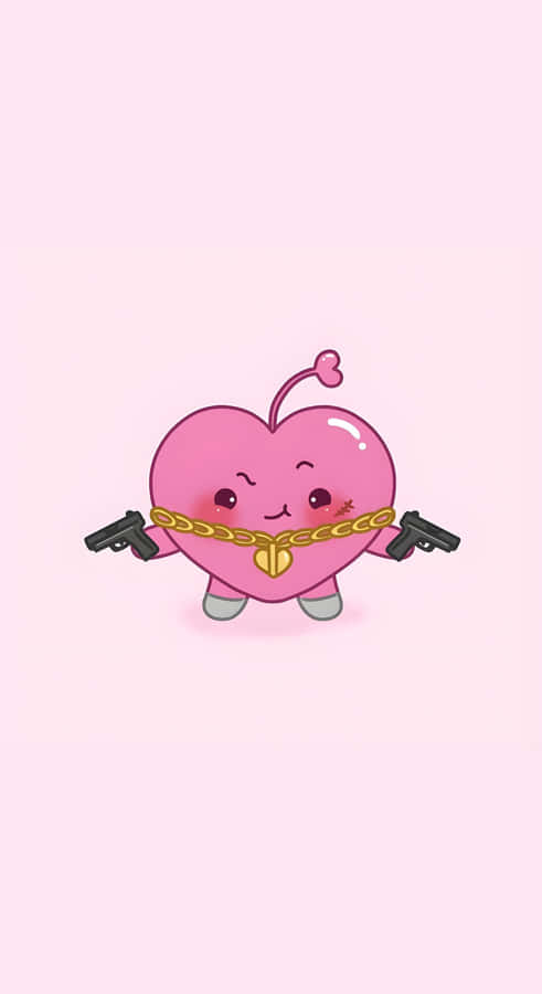 Cute Heart Character With Guns Wallpaper