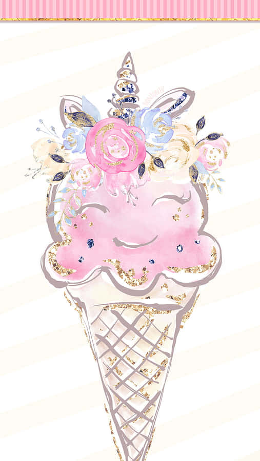 Cute Ice Cream With Pink Smiley Face Wallpaper