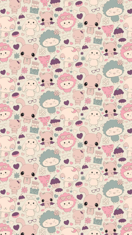 Cute Kawaii Animal Pattern Wallpaper