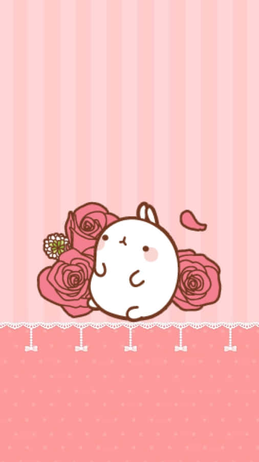 Cute Kawaii Molang On Pink Wallpaper