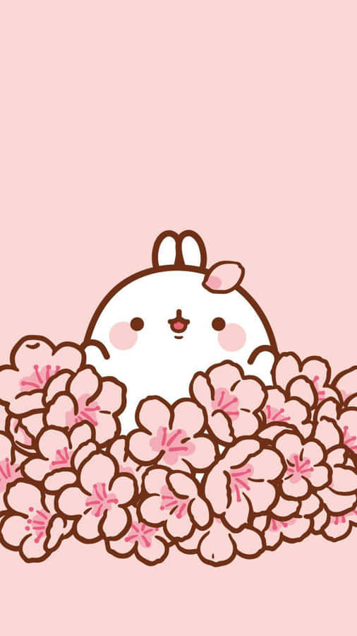 Cute Kawaii Molang With Flowers Wallpaper