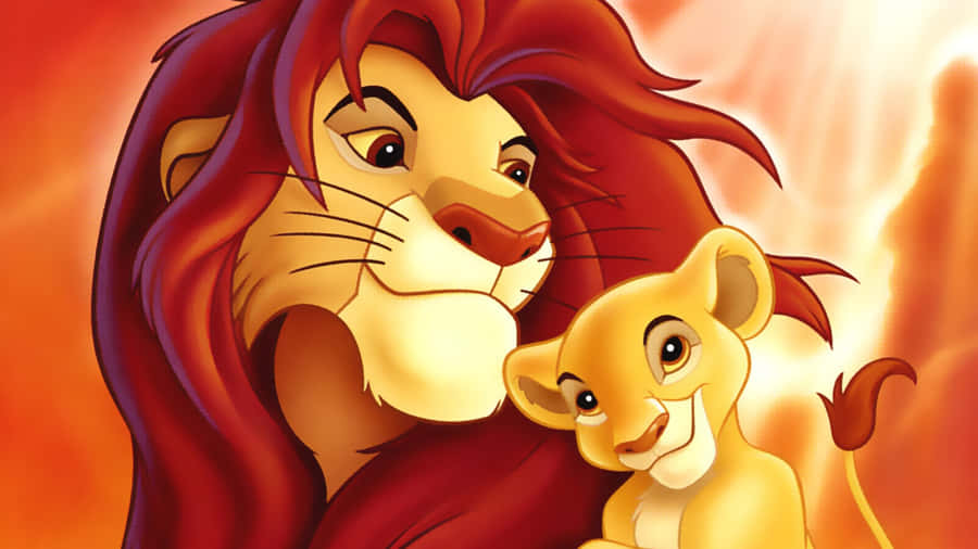 Cute Lion King Simba With Father Mufasa Wallpaper