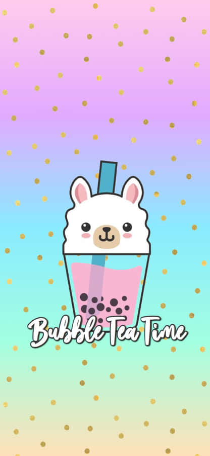 Cute Llama Boba Tea Illustration Wallpaper