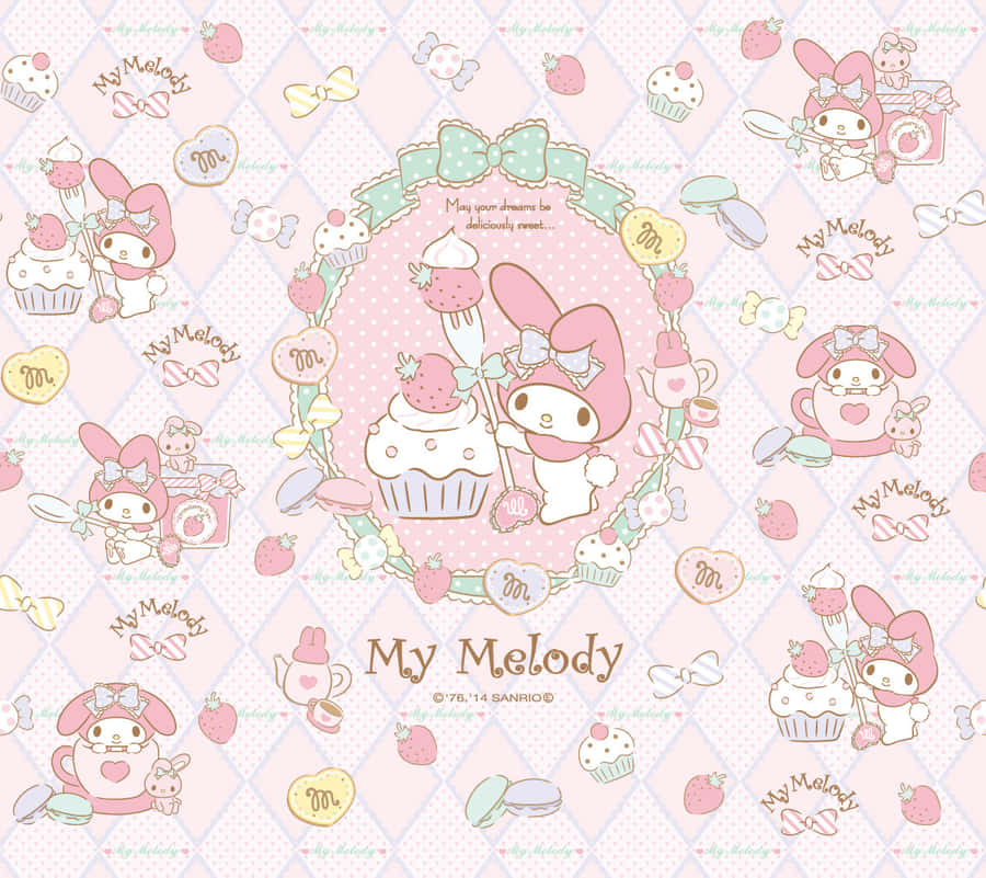 Cute My Melody With A Strawberry Cupcake Wallpaper