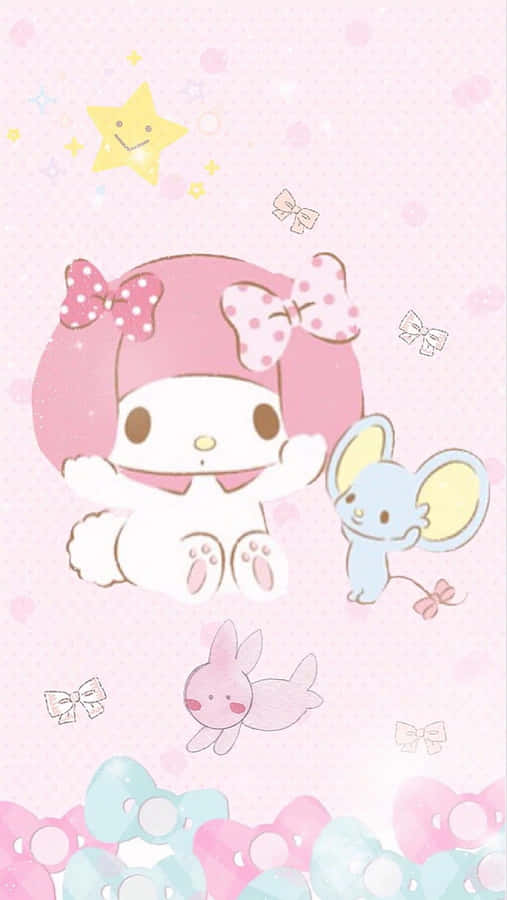 Cute My Melody With Mouse Flat Wallpaper
