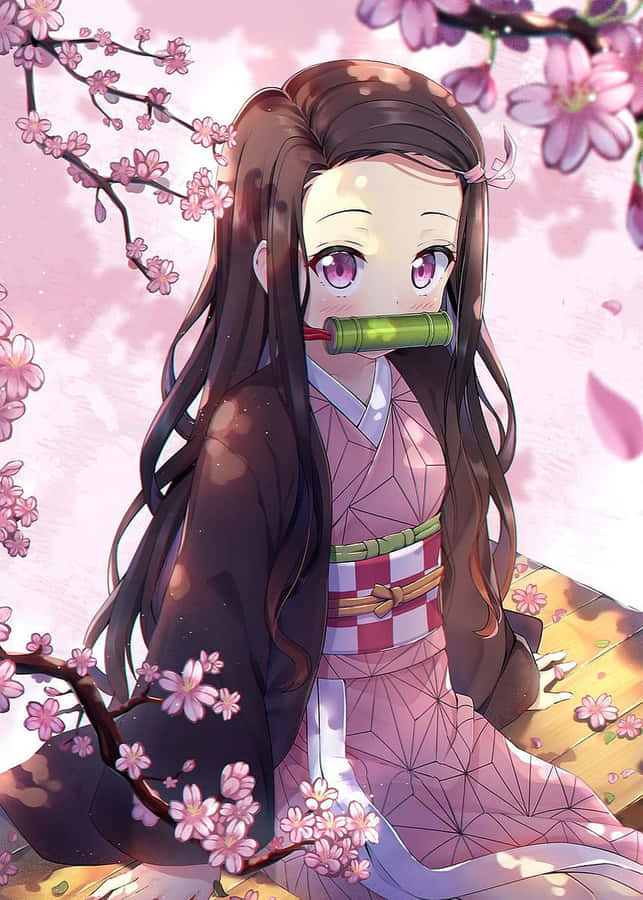 Cute Nezuko Kamado Sakura Aesthetic Wallpaper
