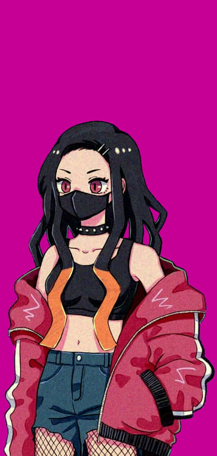 Cute Nezuko Kamado With Hip Hop Outfit Digital Illustration Wallpaper