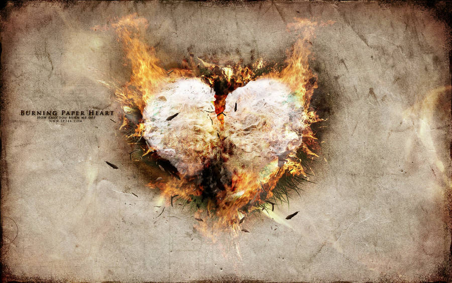 Cute Paper Heart Burning Wallpaper
