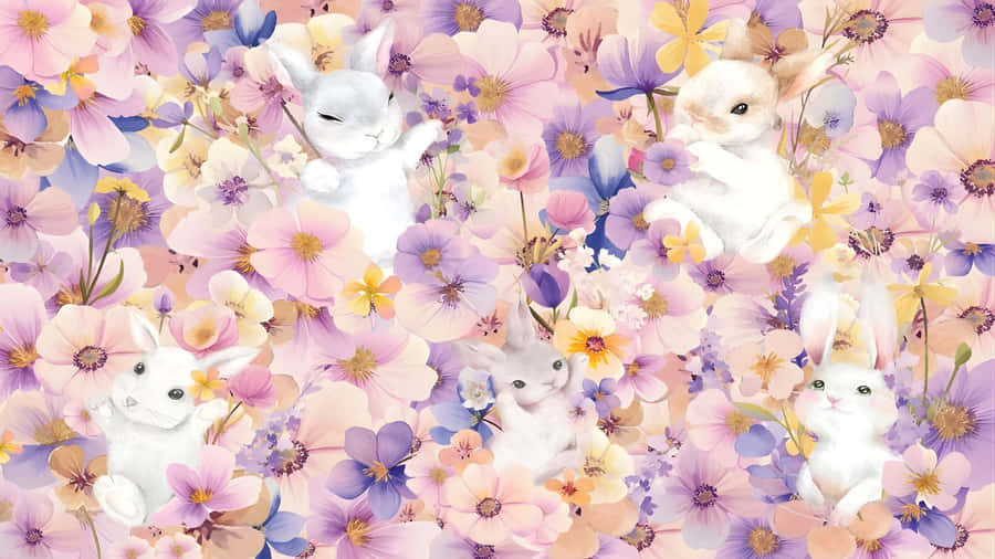 Cute Pastel Spring Bunnies Wallpaper